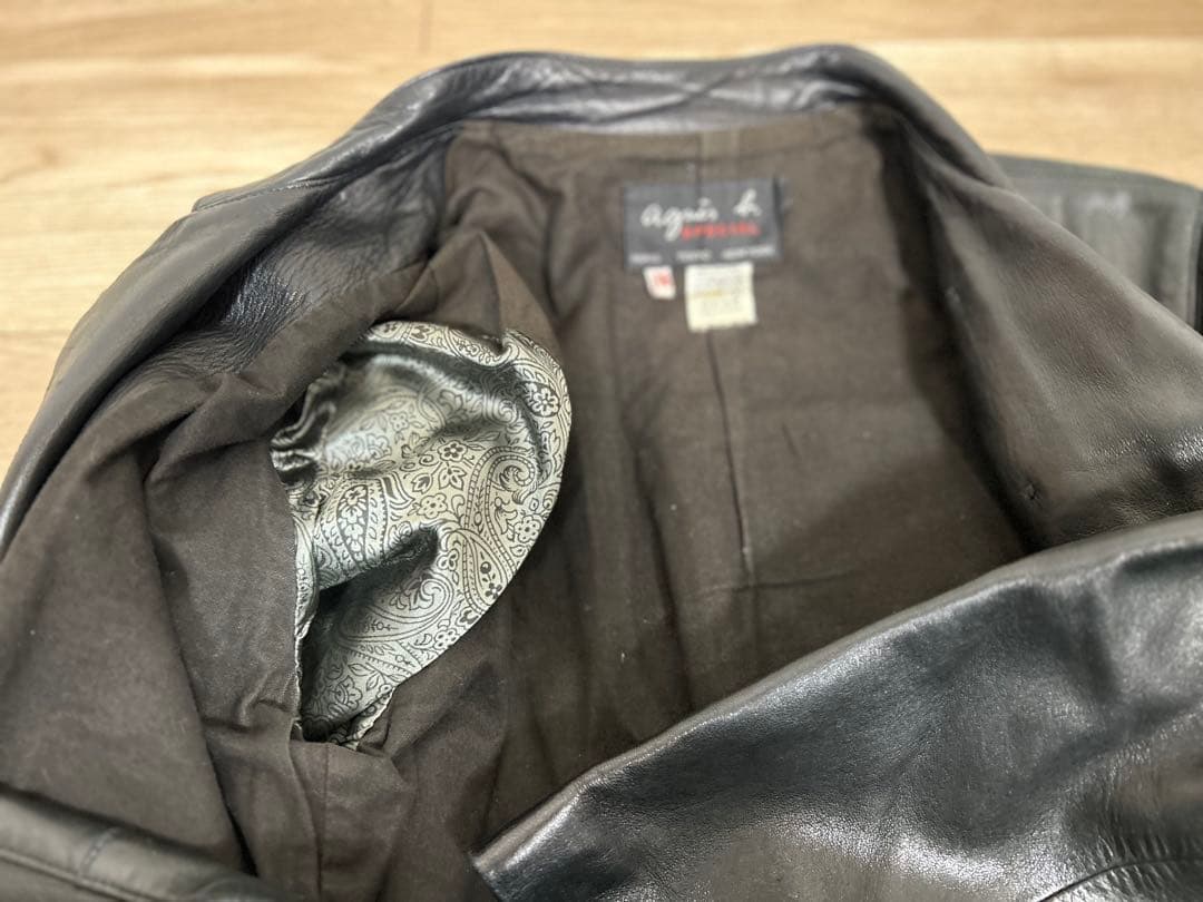 【OH】アニエス・ベー　レディースレザーダブルブレストジャケット