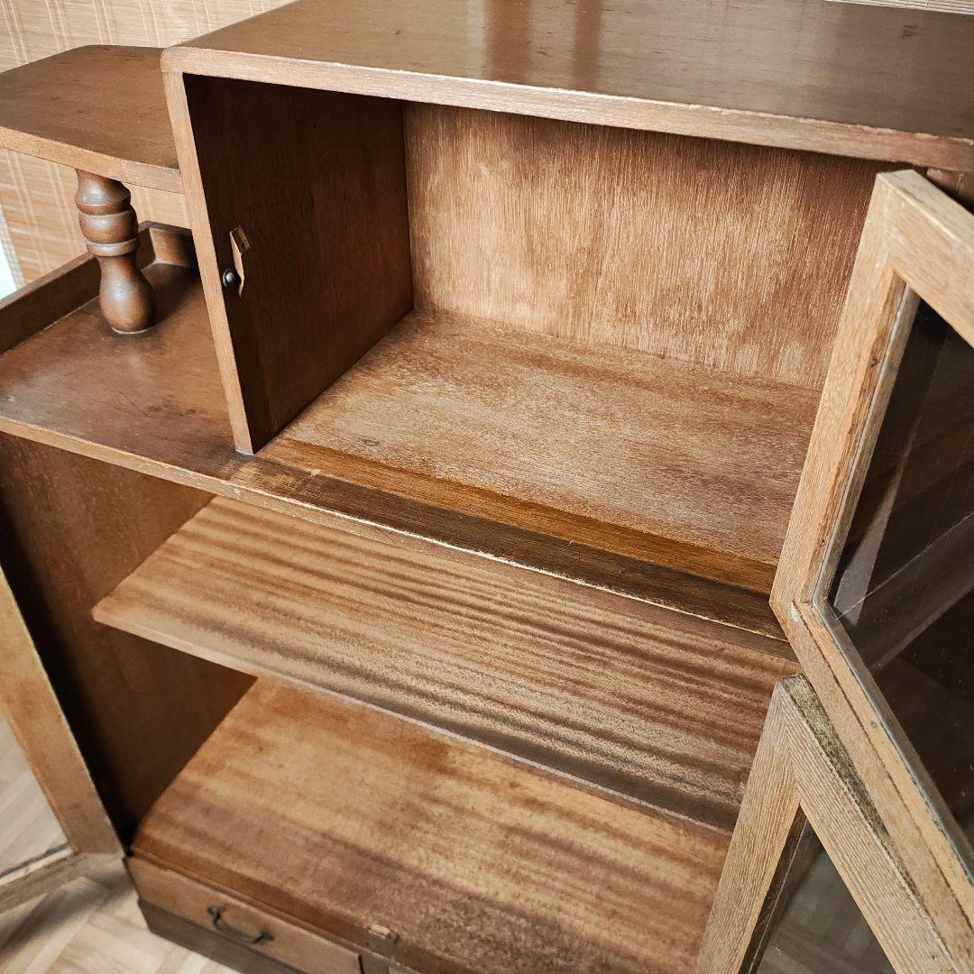 違い棚　本棚　食器棚　木製棚　ガラス棚　昭和レトロ