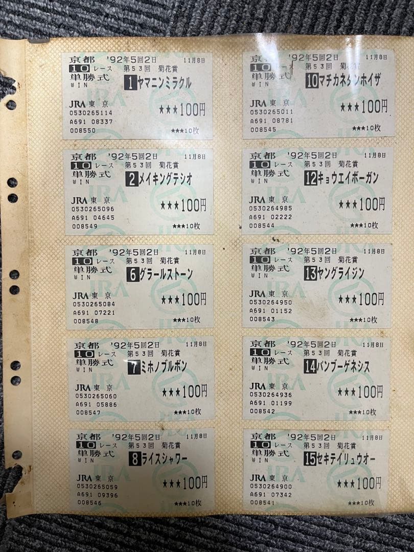 M*。様 1992年　第53回菊花賞馬券アルバム ミホノブルボン、ライスシャワー