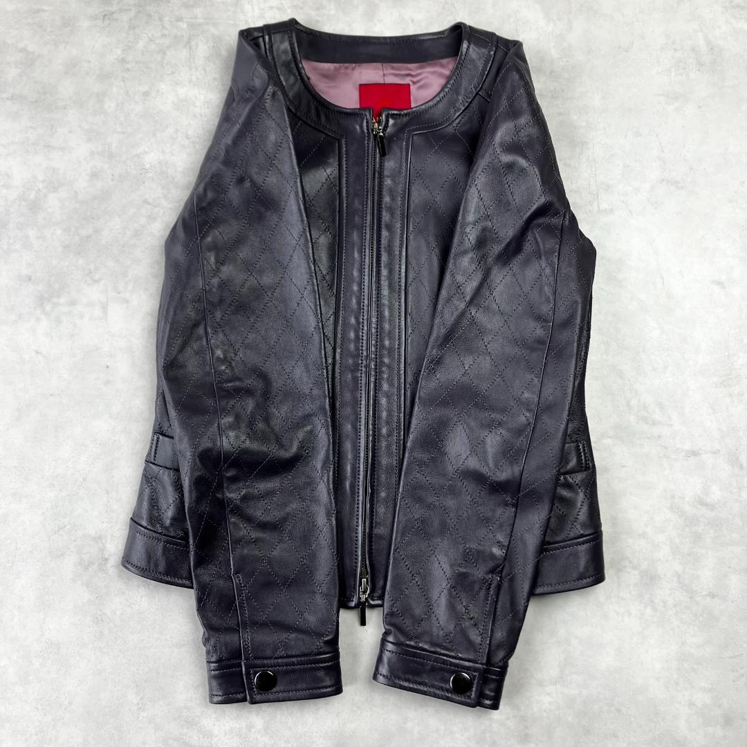 美品　AMACA　アマカ　ラムレザージャケット　ライダース　ノーカラー　674