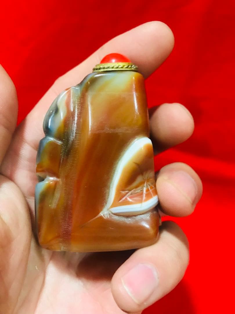 天然石 瑪瑙 鼻煙壺「花鳥」