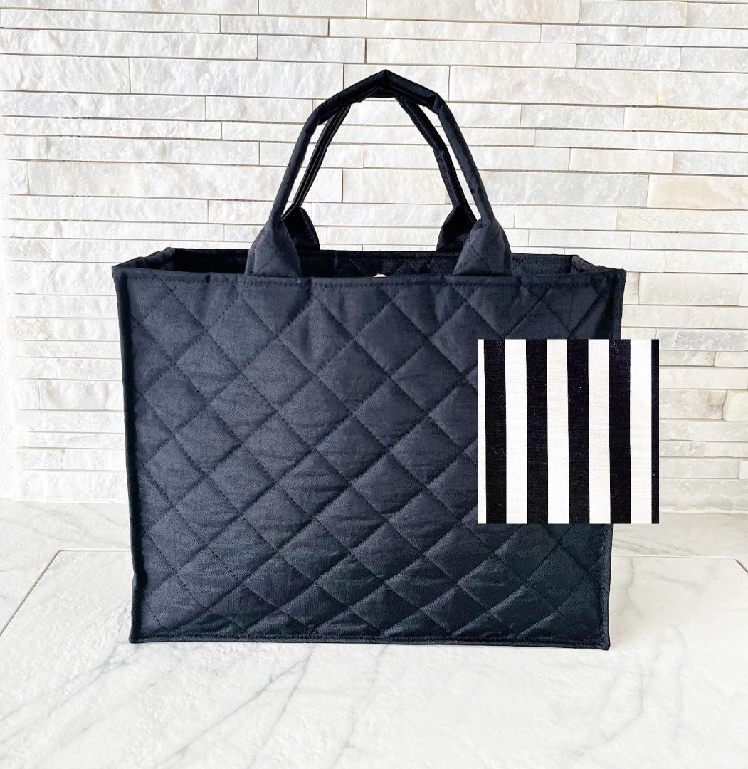 お受験バッグ　黒　A4 自立　保護者会　サブバッグ　軽量　キルティング ポーチ付