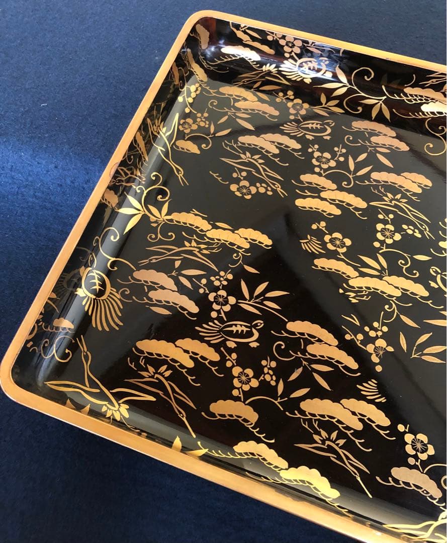 《R》松竹梅鶴亀蒔絵 廣盆 広盆 木製漆器 木箱 260209け1