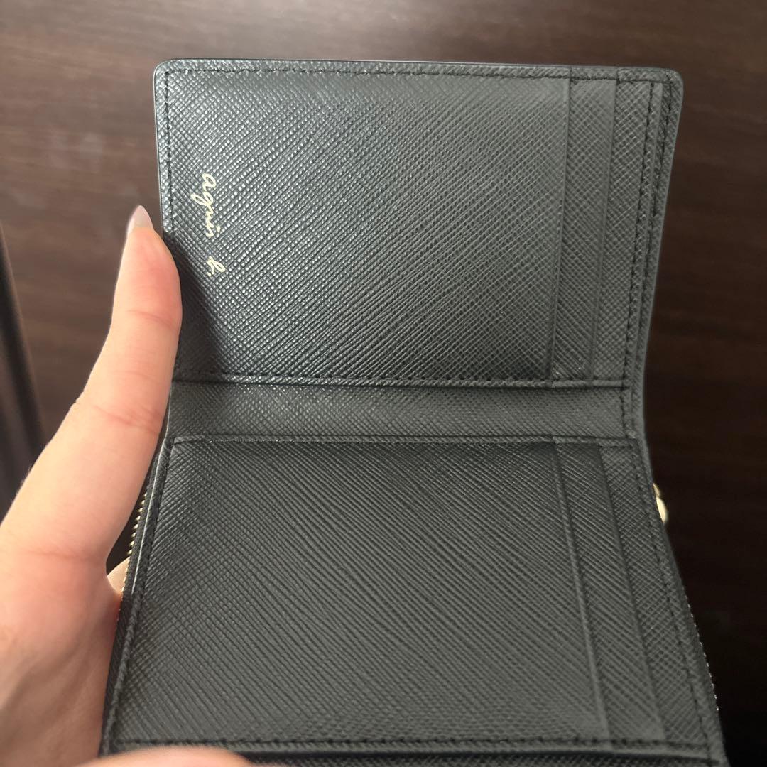 agnes b. 　サフィアーノレザー　フラップ折り財布　ブラック