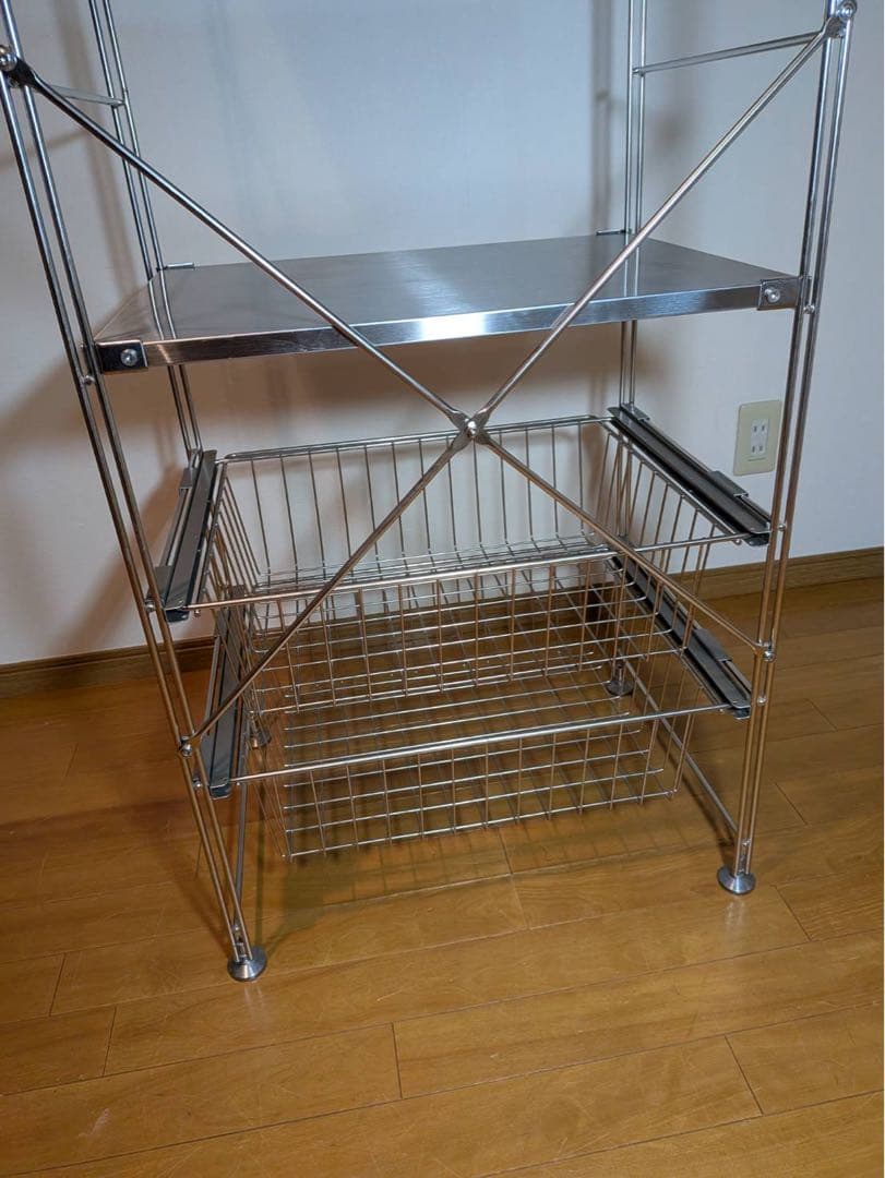 ■送料込■無印 ステンレスユニットシェルフ ステンレス棚 ワイヤーバスケット収納