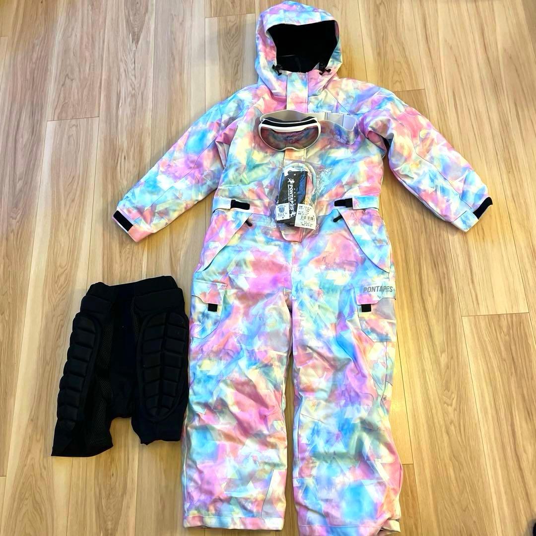 子供 スキー/スノボーウェア ツナギ ゴーグル グローブ ヒップパッドセット