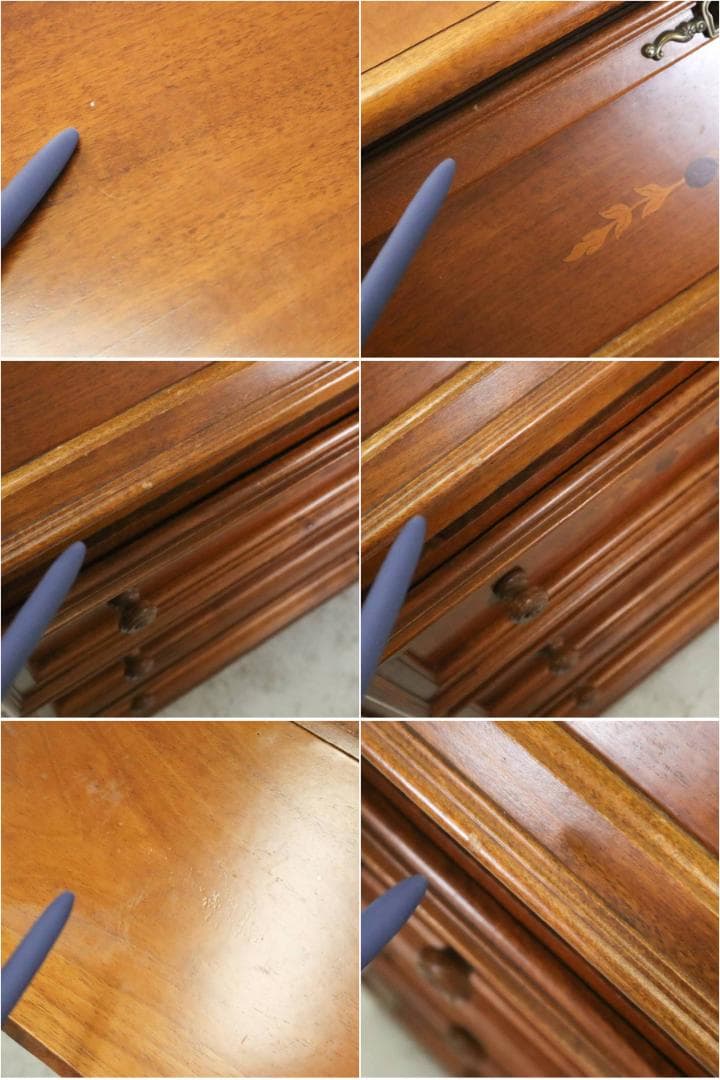 値下 イタリア製 象嵌 鍵付き ライティングデスク ビューロー 書斎机 チェスト