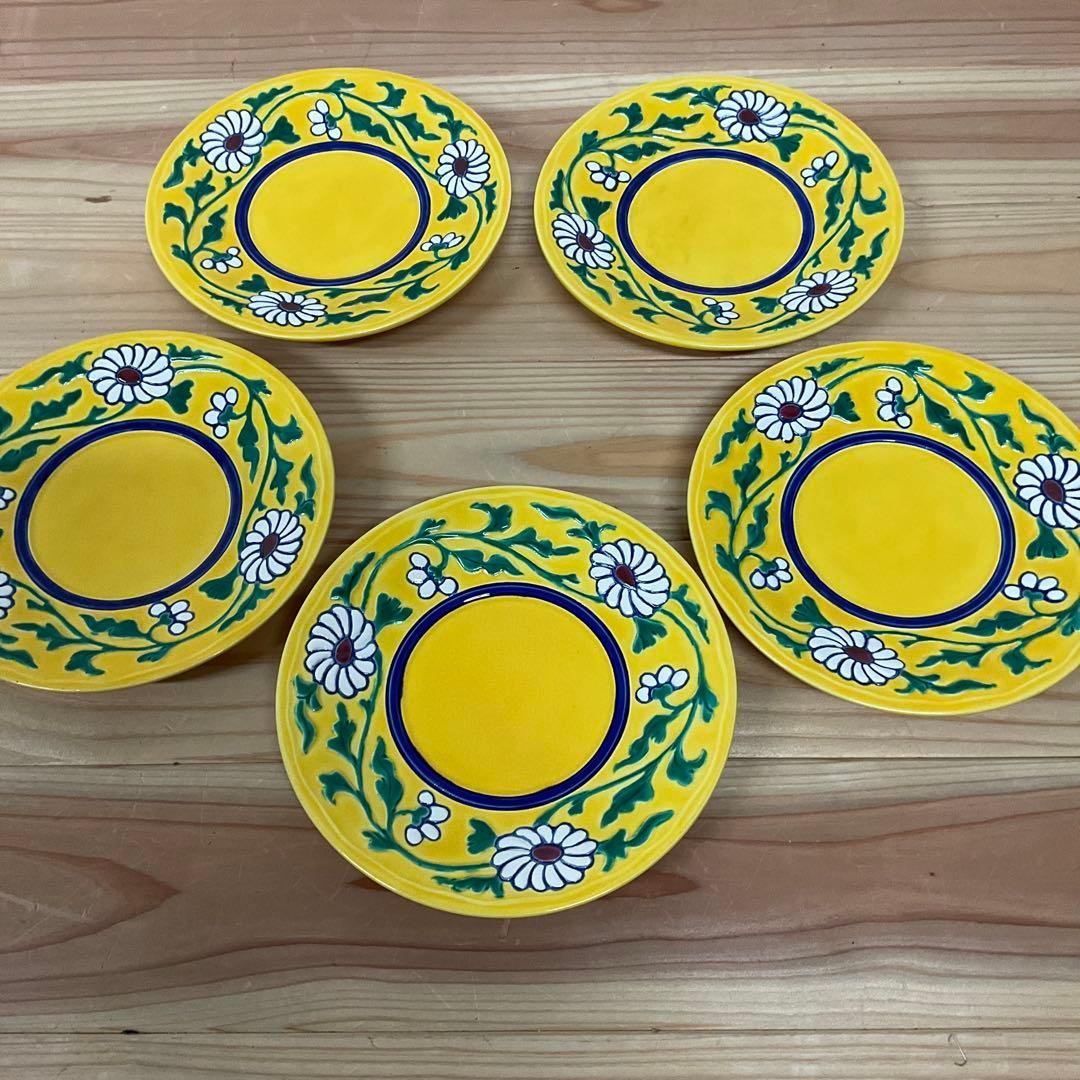 永楽善五郎　黄交趾菊唐草銘々皿　5客揃え
