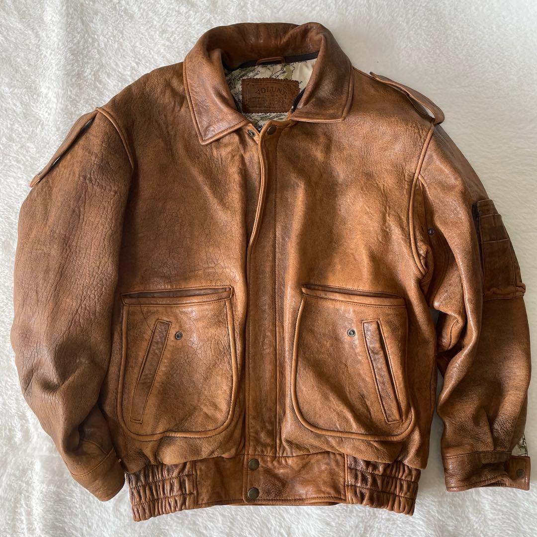 【地図柄L】VOLUNT G-1 A-2 レザー フライトジャケット　ブラウン