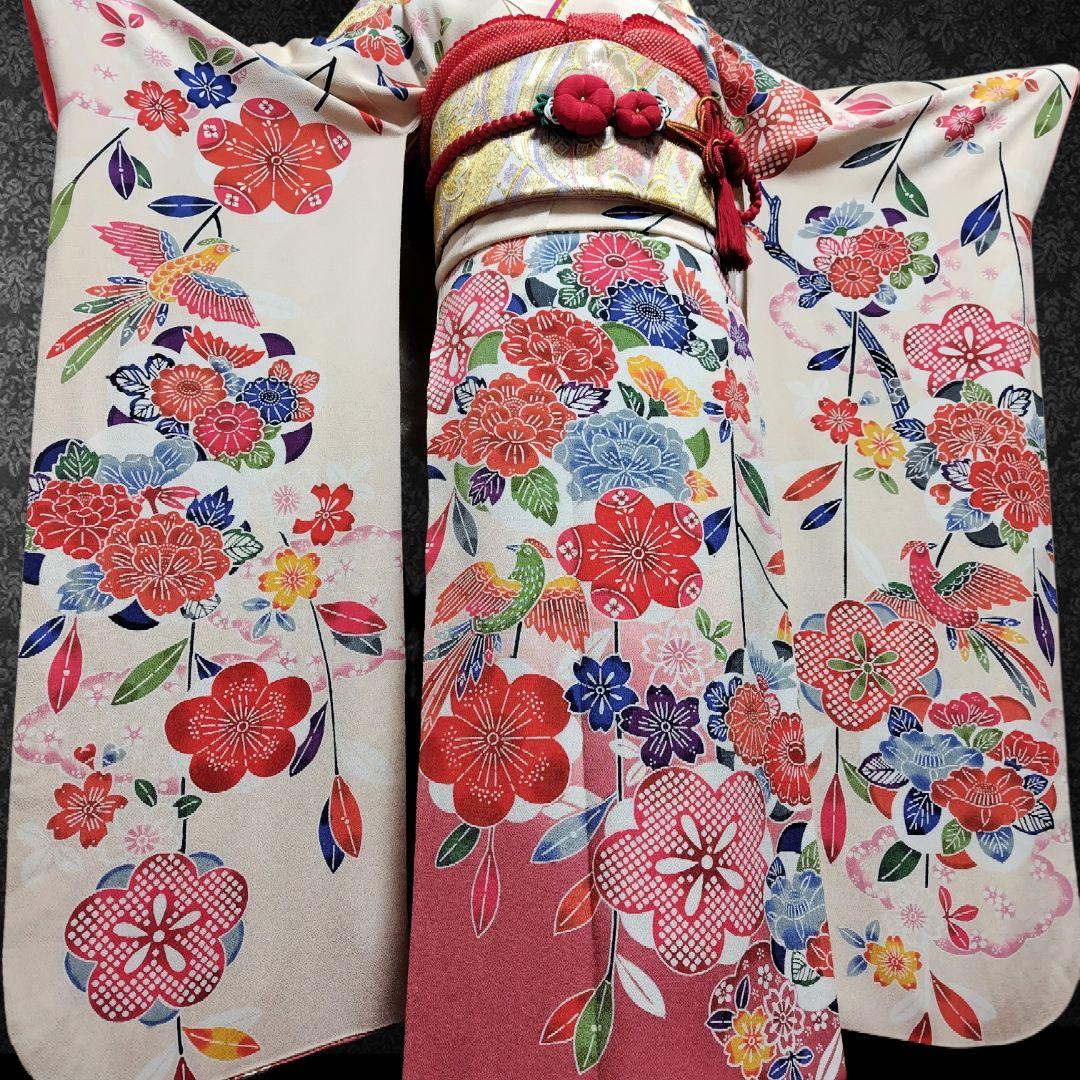振袖フルセット(7点)・成人式・高級縮緬地・暈し染め・型染め・胴裏正絹・逸品