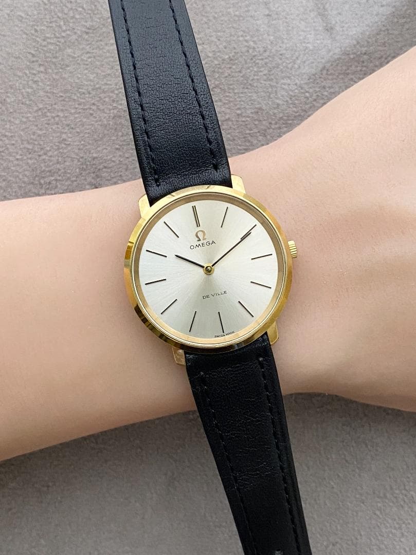 OH済 オメガ デビル 金張りケース サンレイダイヤル 2針ドレス 手巻き