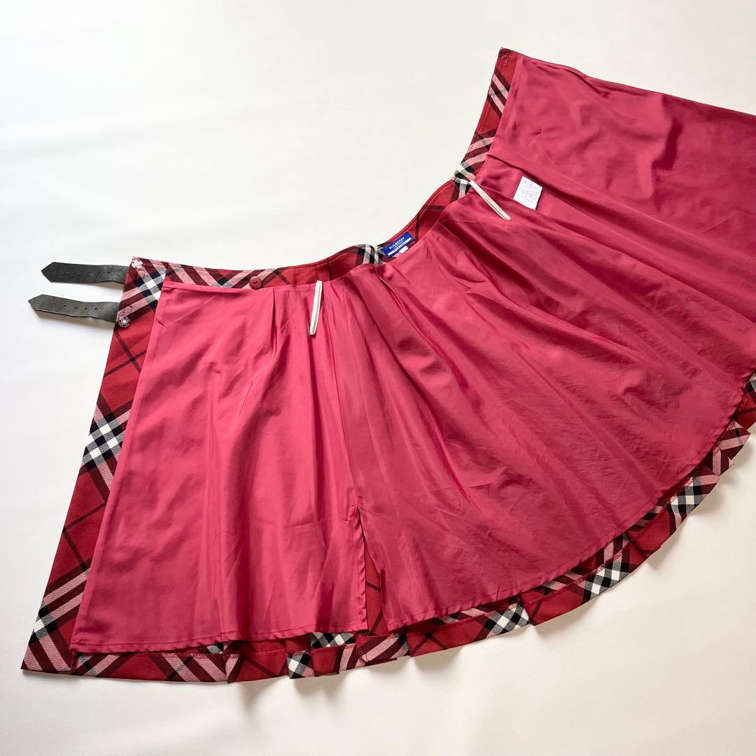 美品　バーバリーブルーレーベル　巻きスカート　牛革ベルト　ノバチェック　36