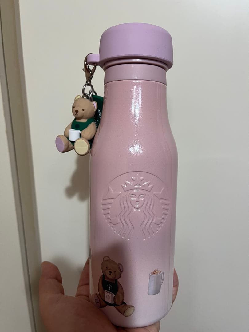 スターバックスジェラートピケ ベアチャーム付きステンレスボトルピンク