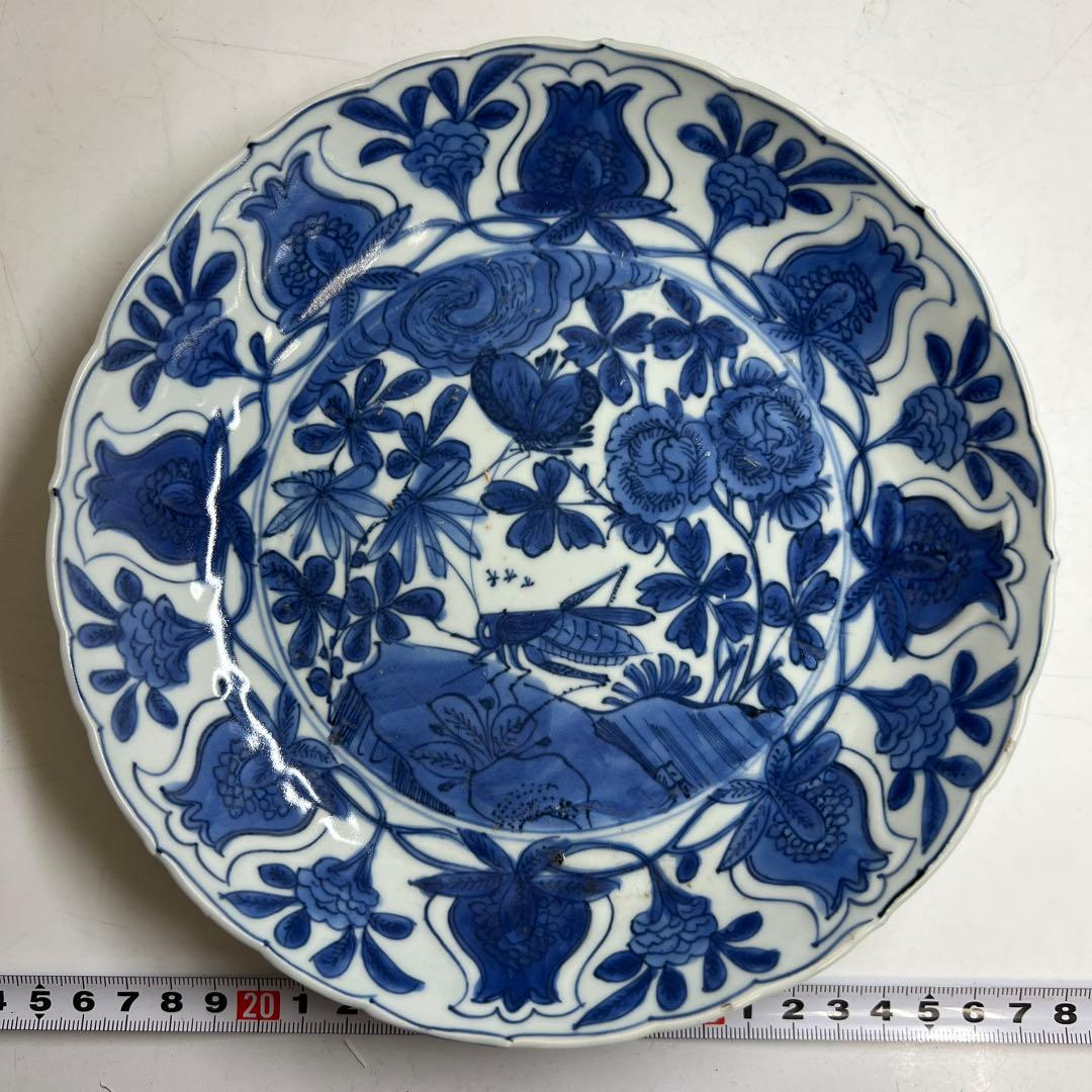 専用　中国明時代 上手古染付 芙蓉手 中皿 木箱付 東キ8-0212⑧ トコカト