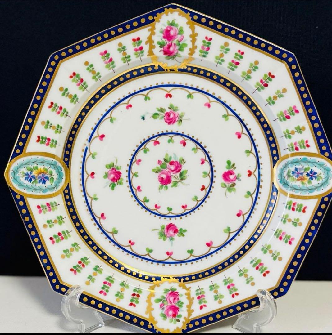 ドレスデン　カールティーメ　コバルト　薔薇　飾り皿