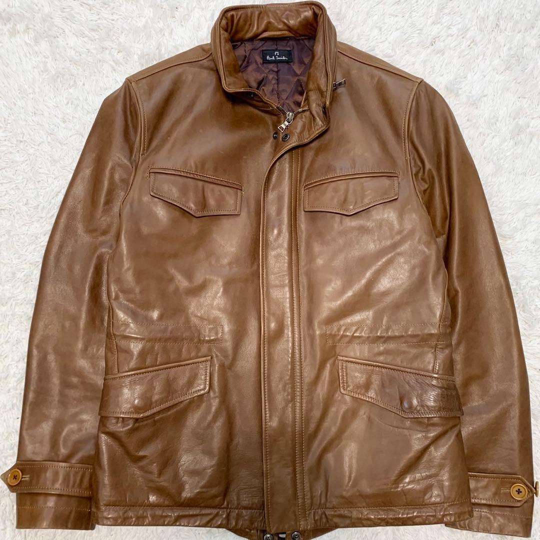 牛革カウレザー /ポールスミス キルティング レザージャケット キャメル