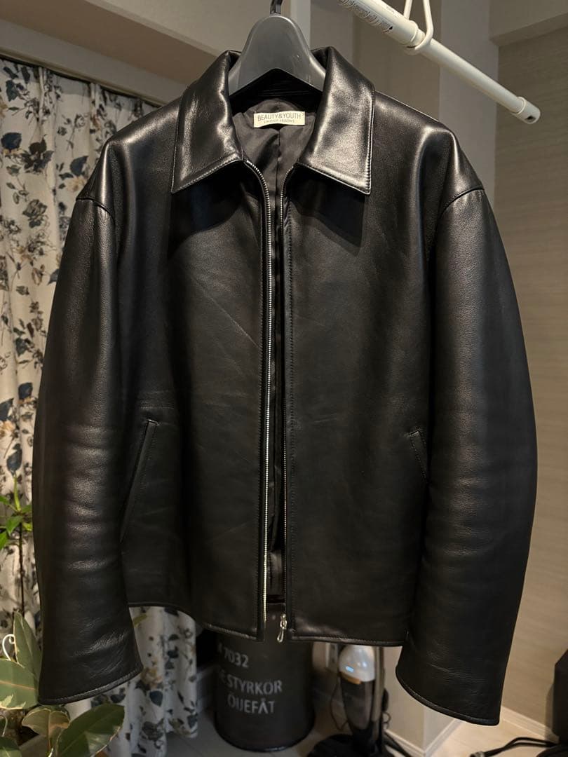 【美品】25AW ユナイテッドアローズ シープレザー ジップ ブルゾン 黒 L