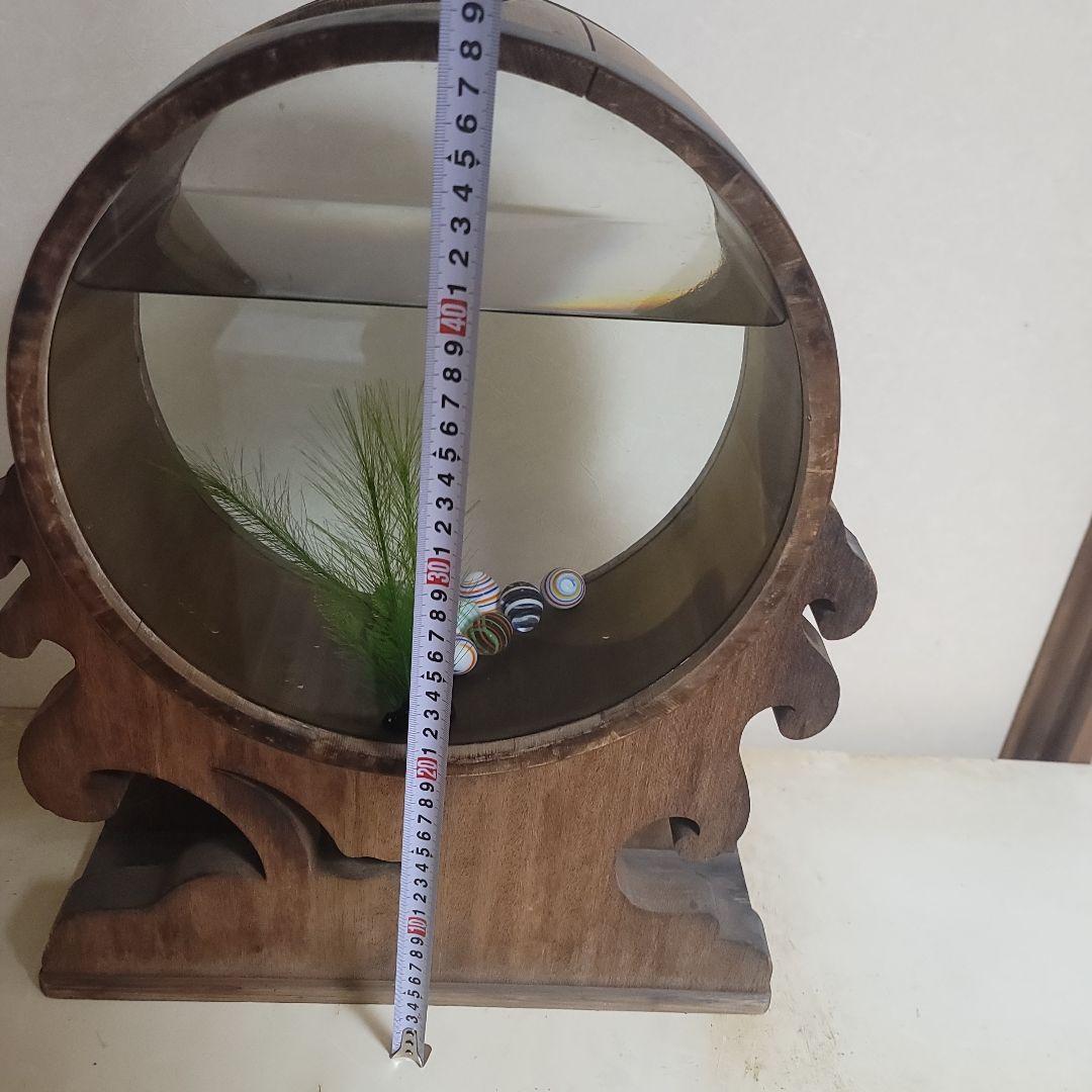 @*ー様 木製 円形金魚鉢 中型 人工水草付き