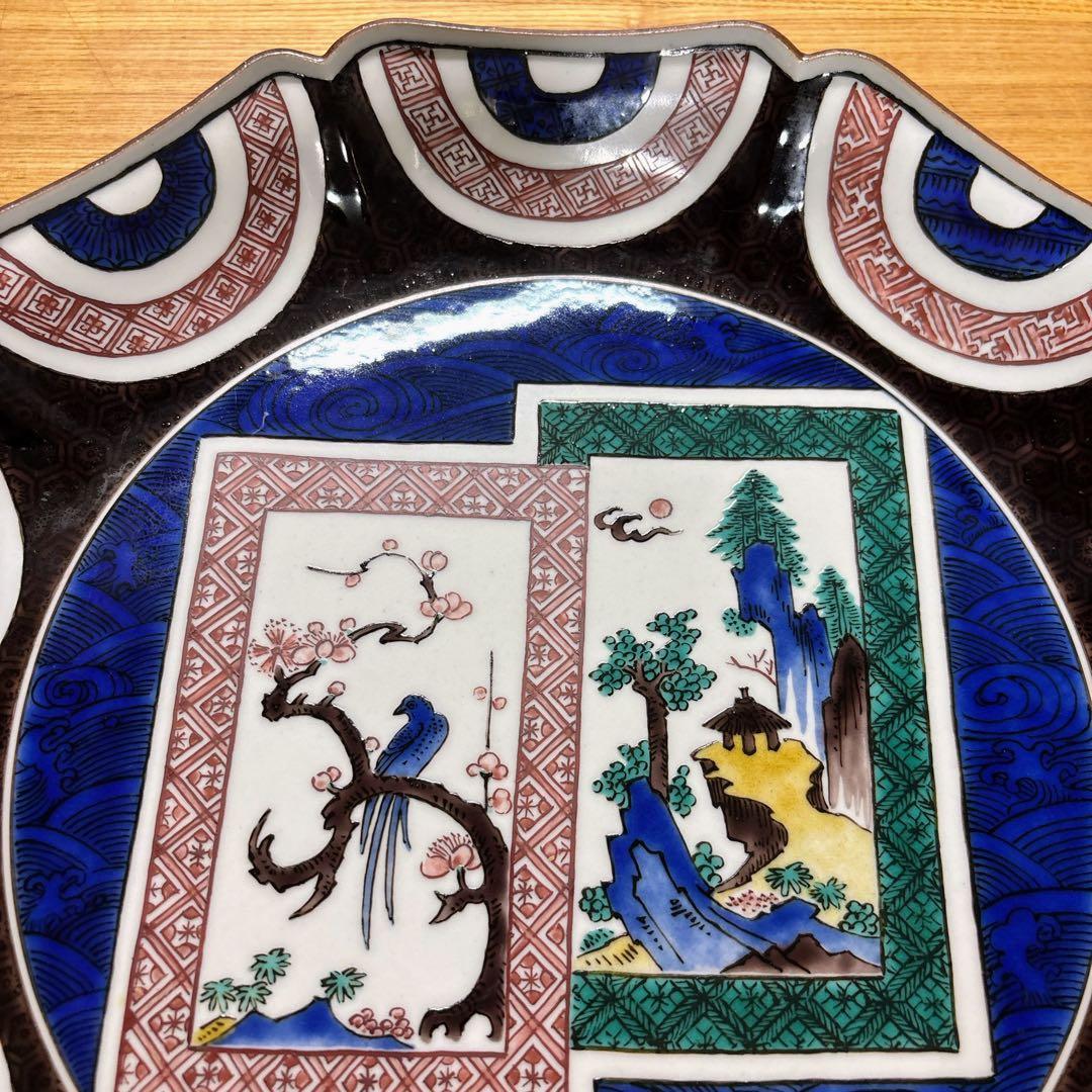九谷焼　柳雨軒　二代 徳田八十吉　古九谷　花鳥・山水図　10号飾皿　飾皿　大皿