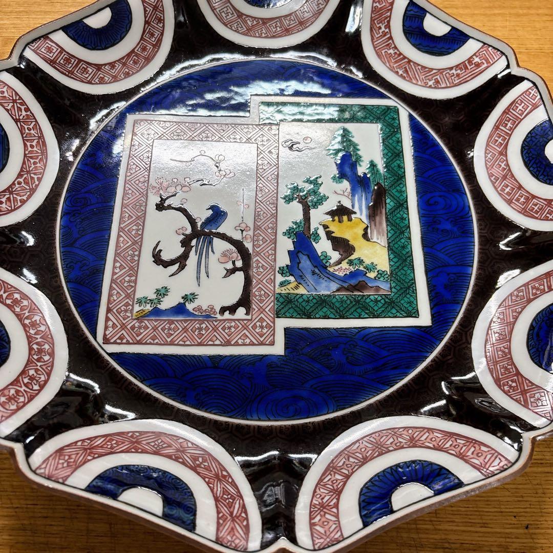 九谷焼　柳雨軒　二代 徳田八十吉　古九谷　花鳥・山水図　10号飾皿　飾皿　大皿