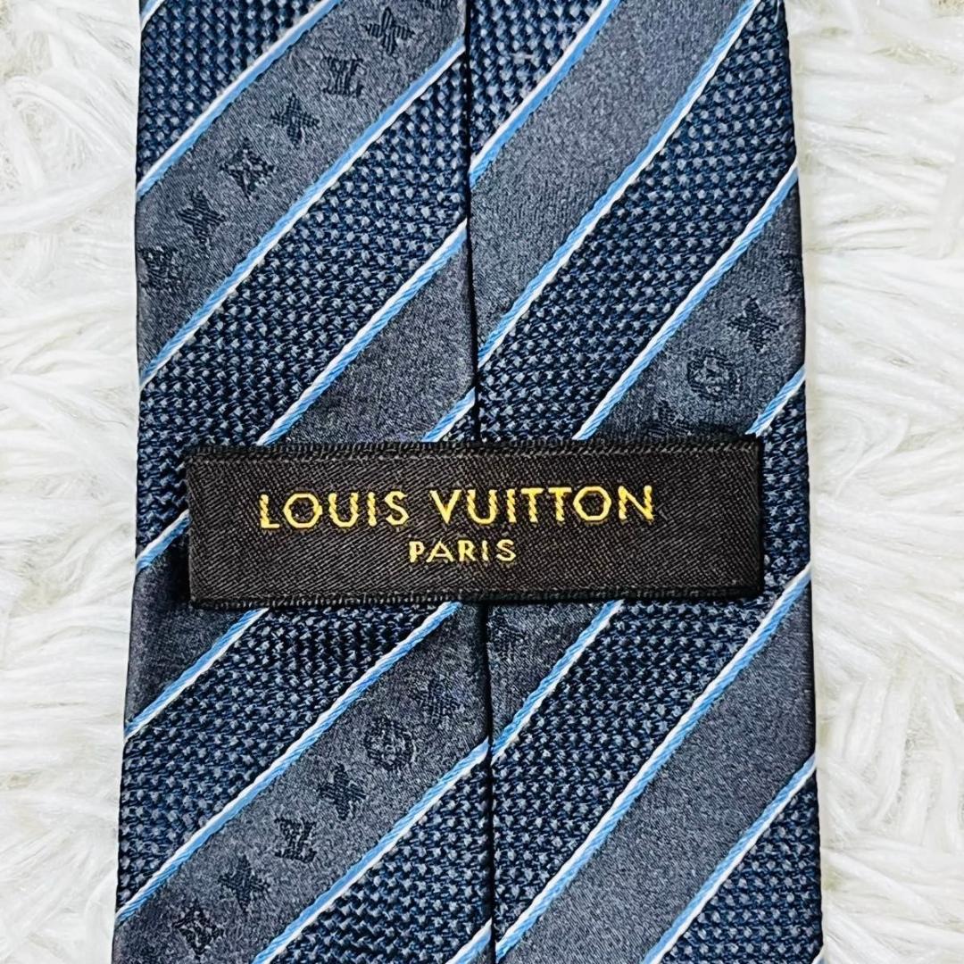 【極美品】LOUIS VUITTON ストライプ　モノグラム　ネクタイ　ネイビー