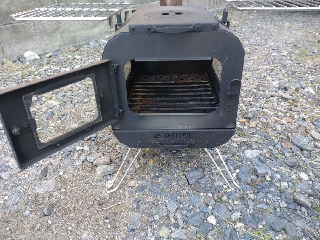 VASTLAND 薪ストーブ クッキングストーブ 耐熱ブラック塗装 3面ガラス窓
