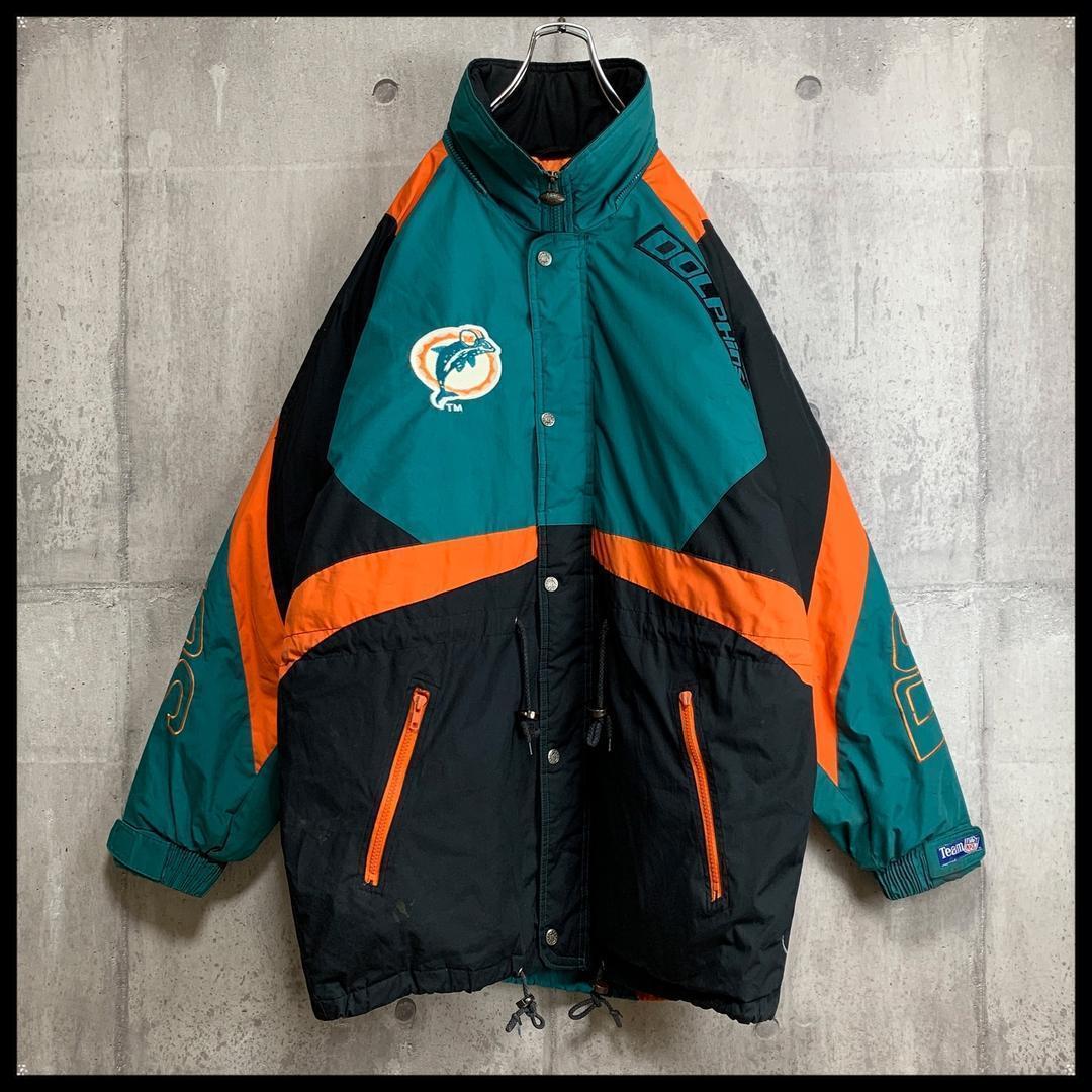 90s NFL パフジャケット 総刺繍ロゴ ドルフィンズ ウォームアップウェア