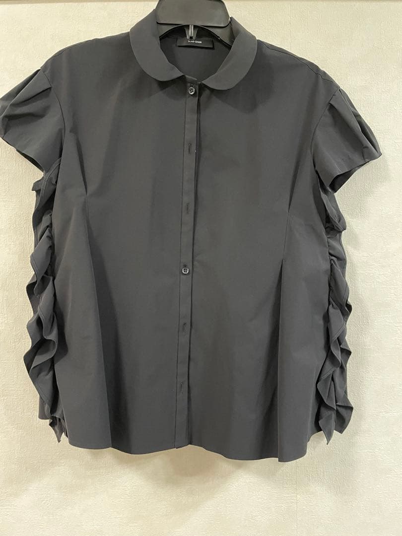 YOKO CHAN ショートスリーブサイドラッフルブラウス 黒　半袖シャツ　F