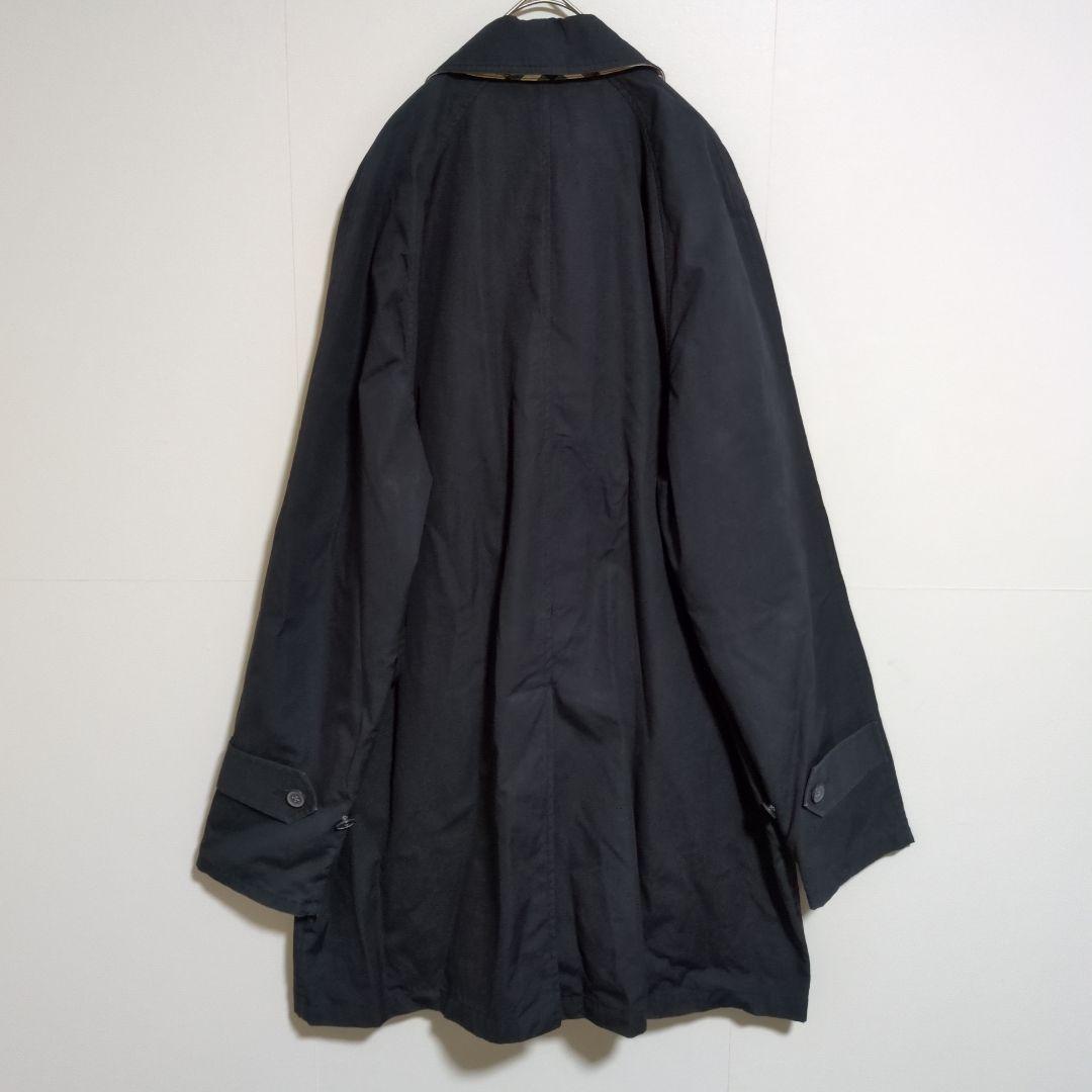 バーバリーロンドン　ステンカラーコート　黒　ノバチェック　ベルト付き　XL