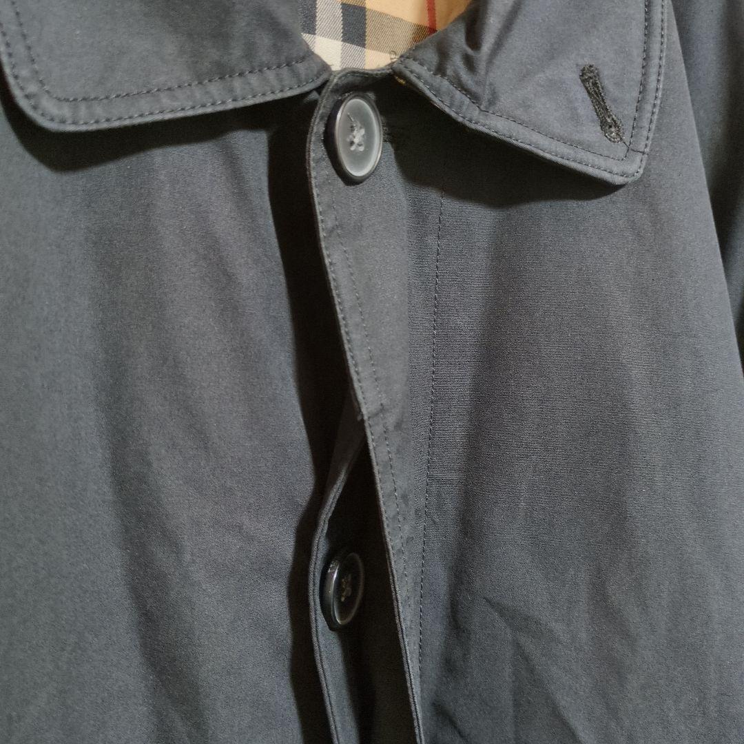 バーバリーロンドン　ステンカラーコート　黒　ノバチェック　ベルト付き　XL