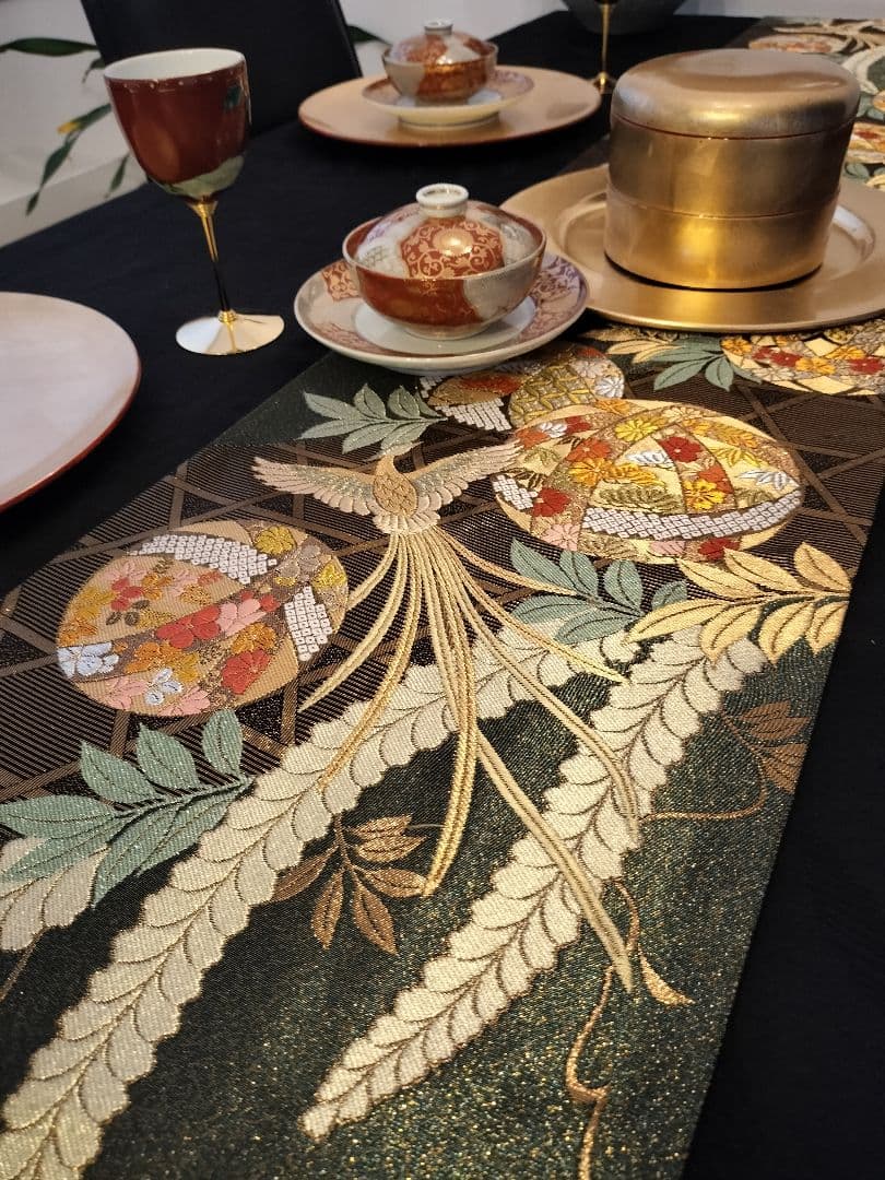 A916★逸品‼️全通帯‼️ひな祭り‼️袋帯正絹テーブルランナー2m13cm