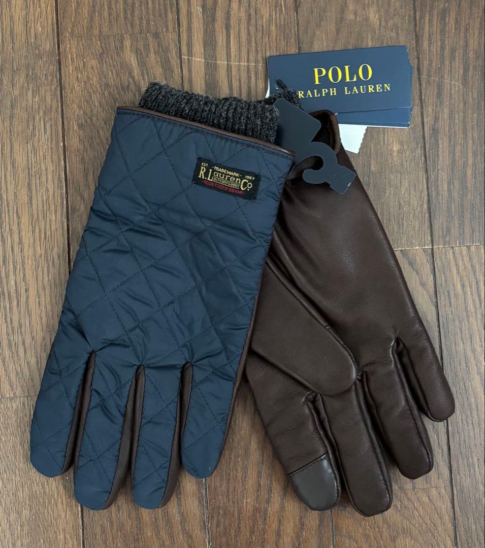 Polo Ralph Lauren ネイビー ブラウン 手袋 Mサイズ