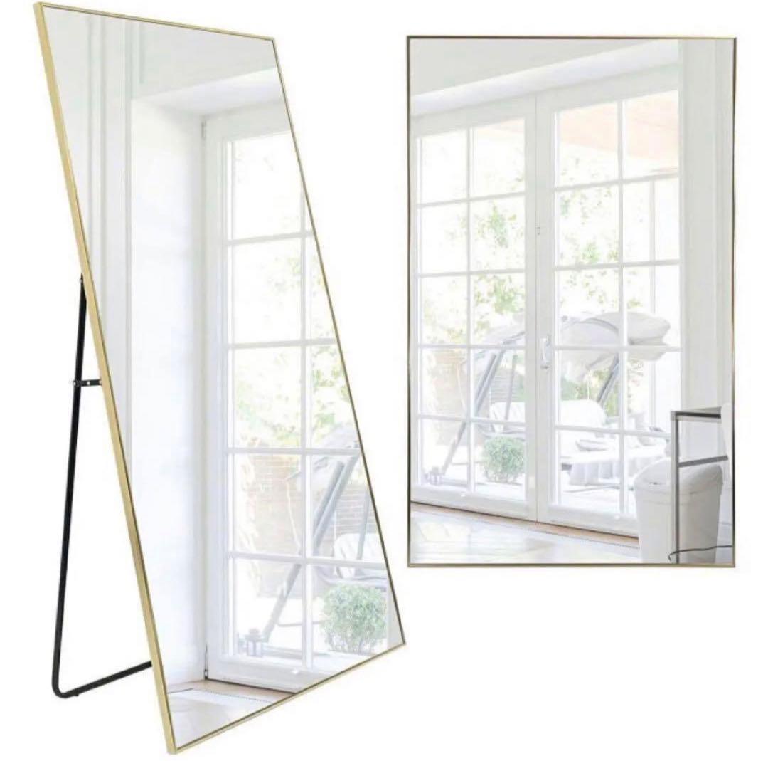 全身鏡  160cmx100cm  スタンドミラー 姿見鏡壁付けミラー　ゴールド