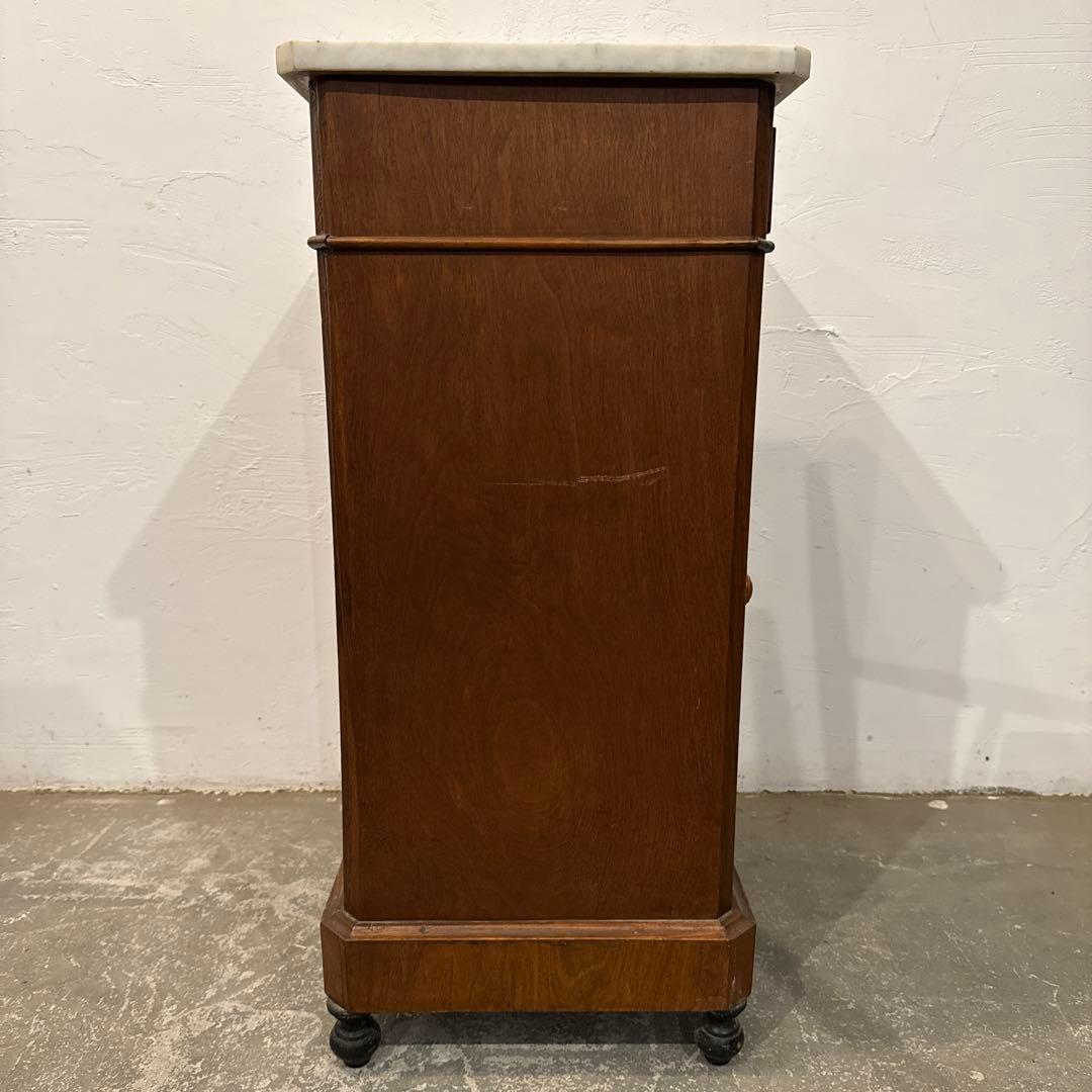 年末年始saleヴィンテージ　サイドテーブル　大理石天板　引き出し／扉収納付き