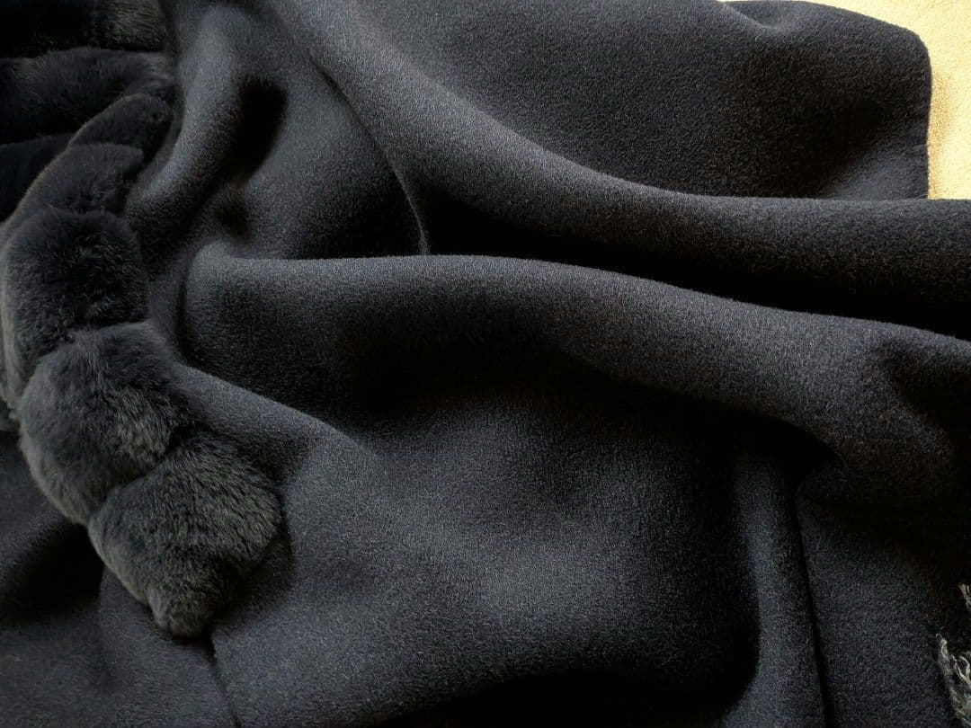 リナージオ　最高級　ファー付き大判ストール　リバーシブル　カシミヤ混