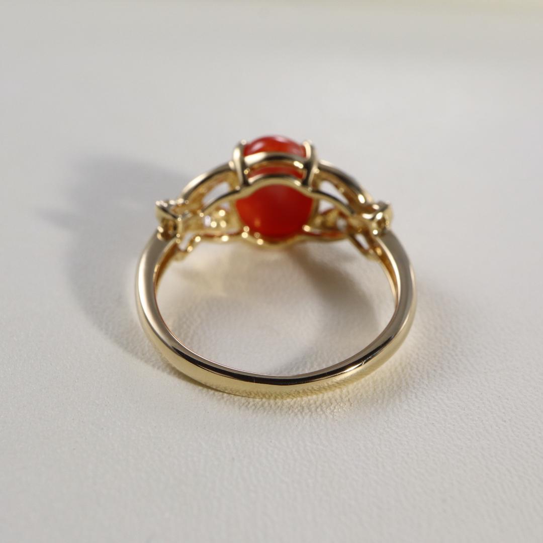 K18サンゴ1.70カラット・ダイヤモンド0.09カラットリング　Size12