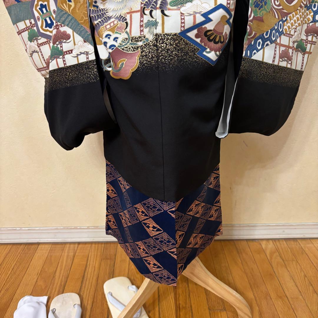 七五三五歳‼️黒地豪華着物 男の子 鷹　袴 完全️フルセット‼️お家から揃える無し逸品