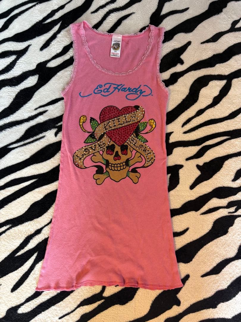 Ed Hardy ラインストーン ロングタンクトップ キャミソール　(USA製)