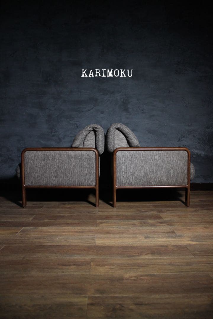 自社配達可〜カリモク20万 アームソファ ×2 ファブリック 1人掛けオールド