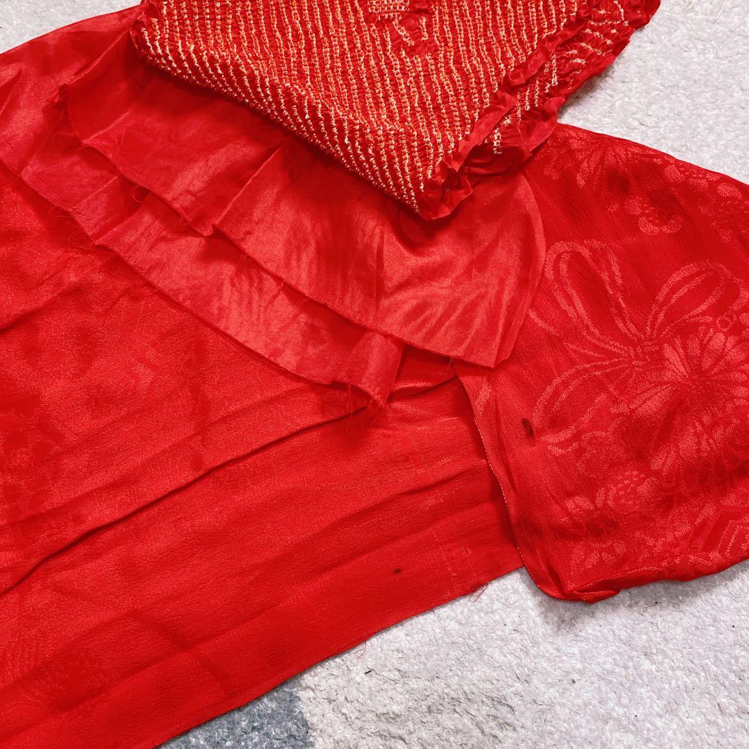 七五三 7歳 正絹 着物 帯 バッグ 草履 小物 フルセット 黒×赤