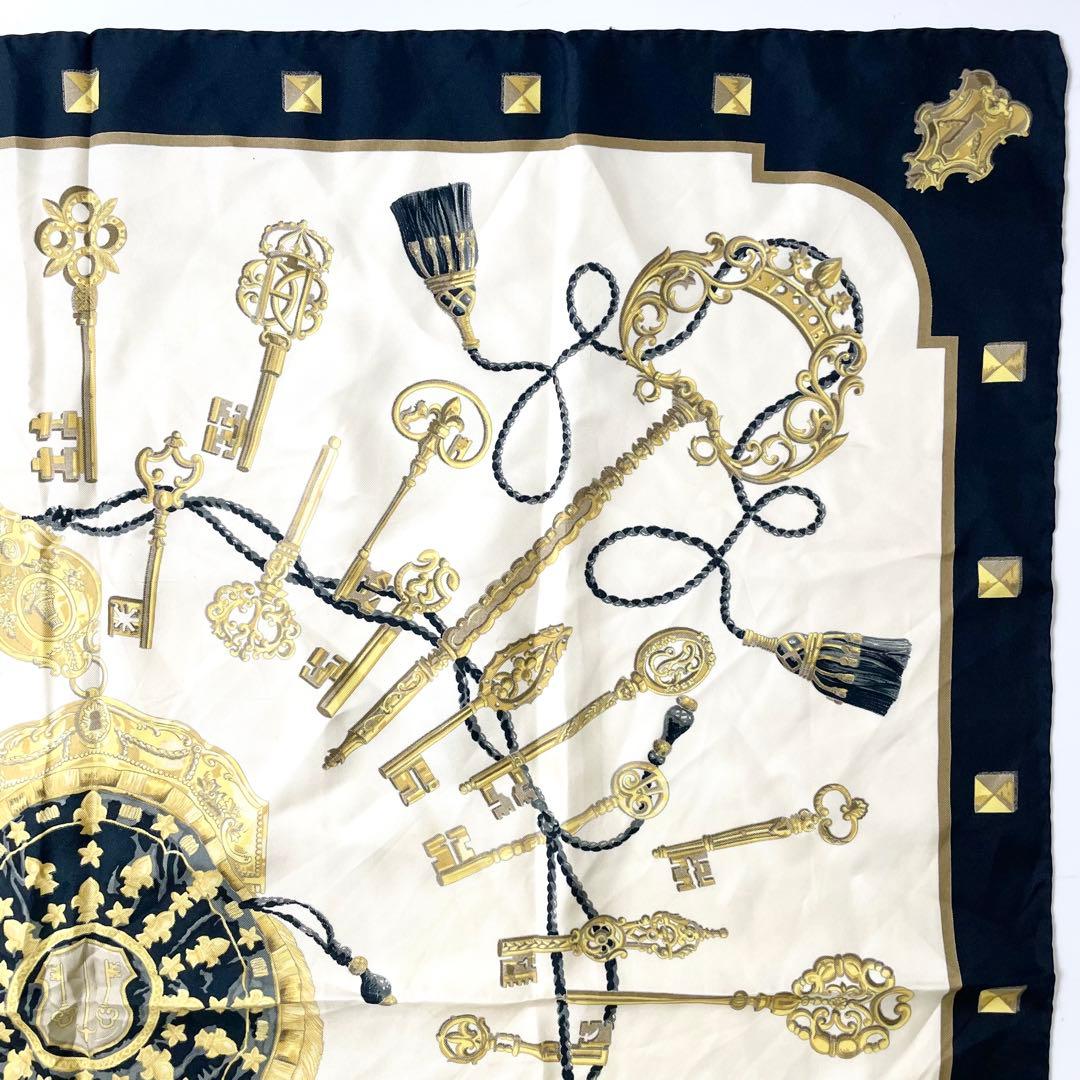 エルメス　シルク　89cm スカーフ　ネイビー　M