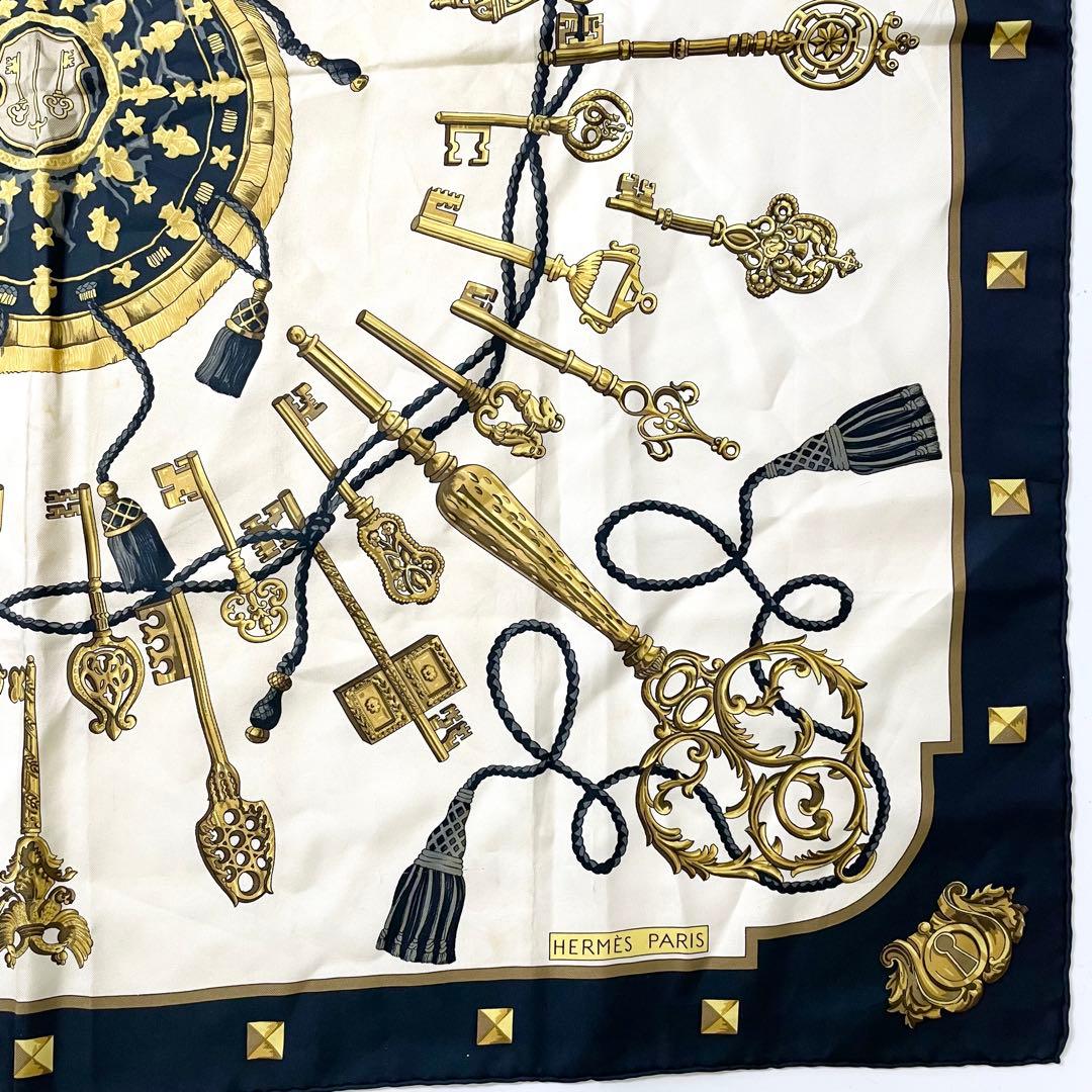 エルメス　シルク　89cm スカーフ　ネイビー　M