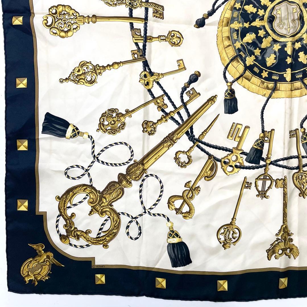 エルメス　シルク　89cm スカーフ　ネイビー　M