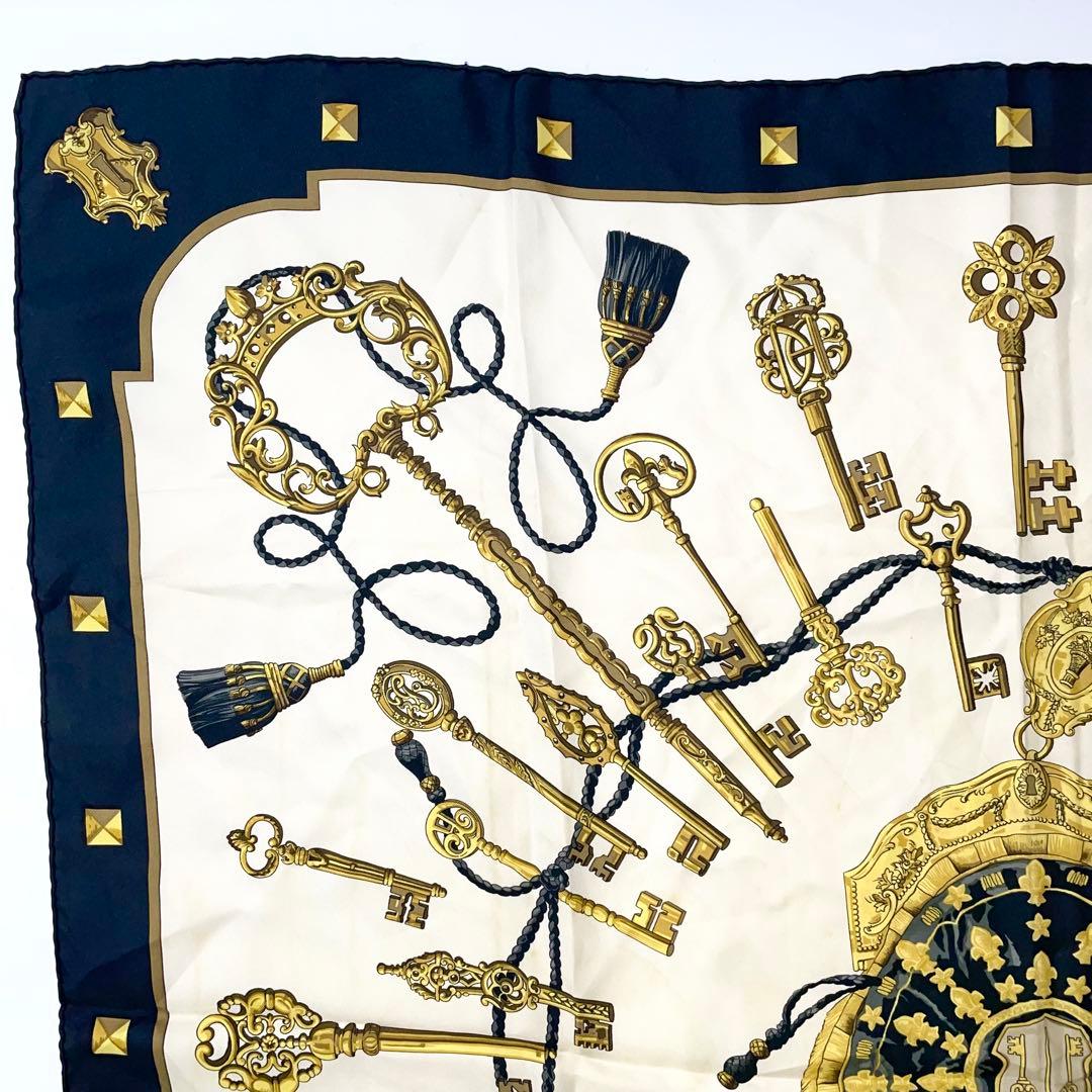 エルメス　シルク　89cm スカーフ　ネイビー　M