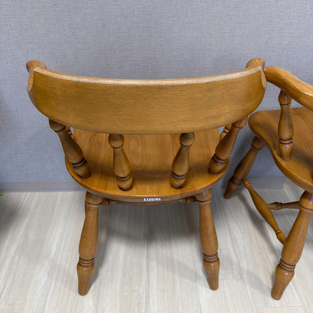 柏木工　木製背もたれ肘掛け付き椅子　2脚おまとめ【北摂付近引取り限定】