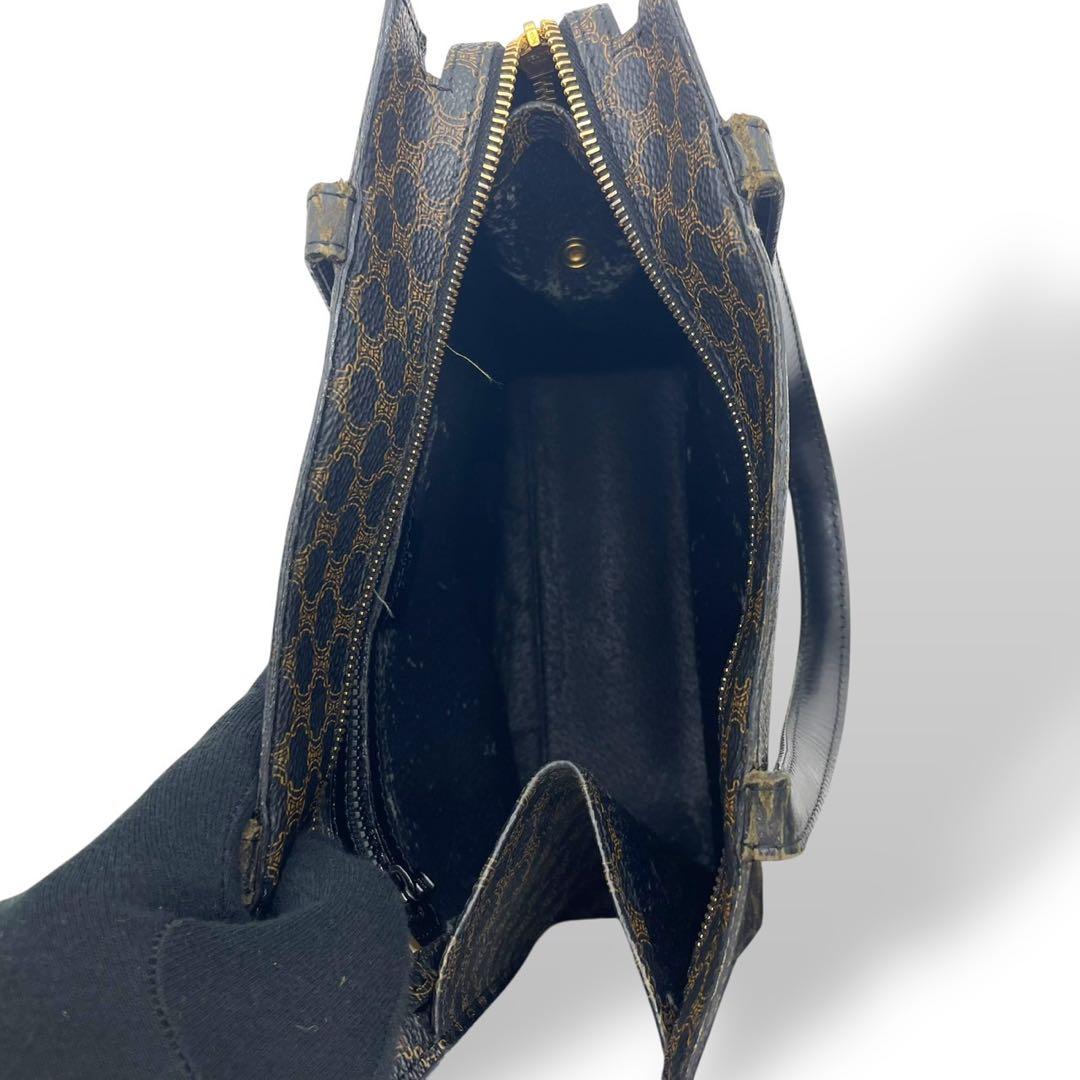 良品　オールドセリーヌ　トートバッグ　ボーダー　マカダム　レザー　PVC 黒