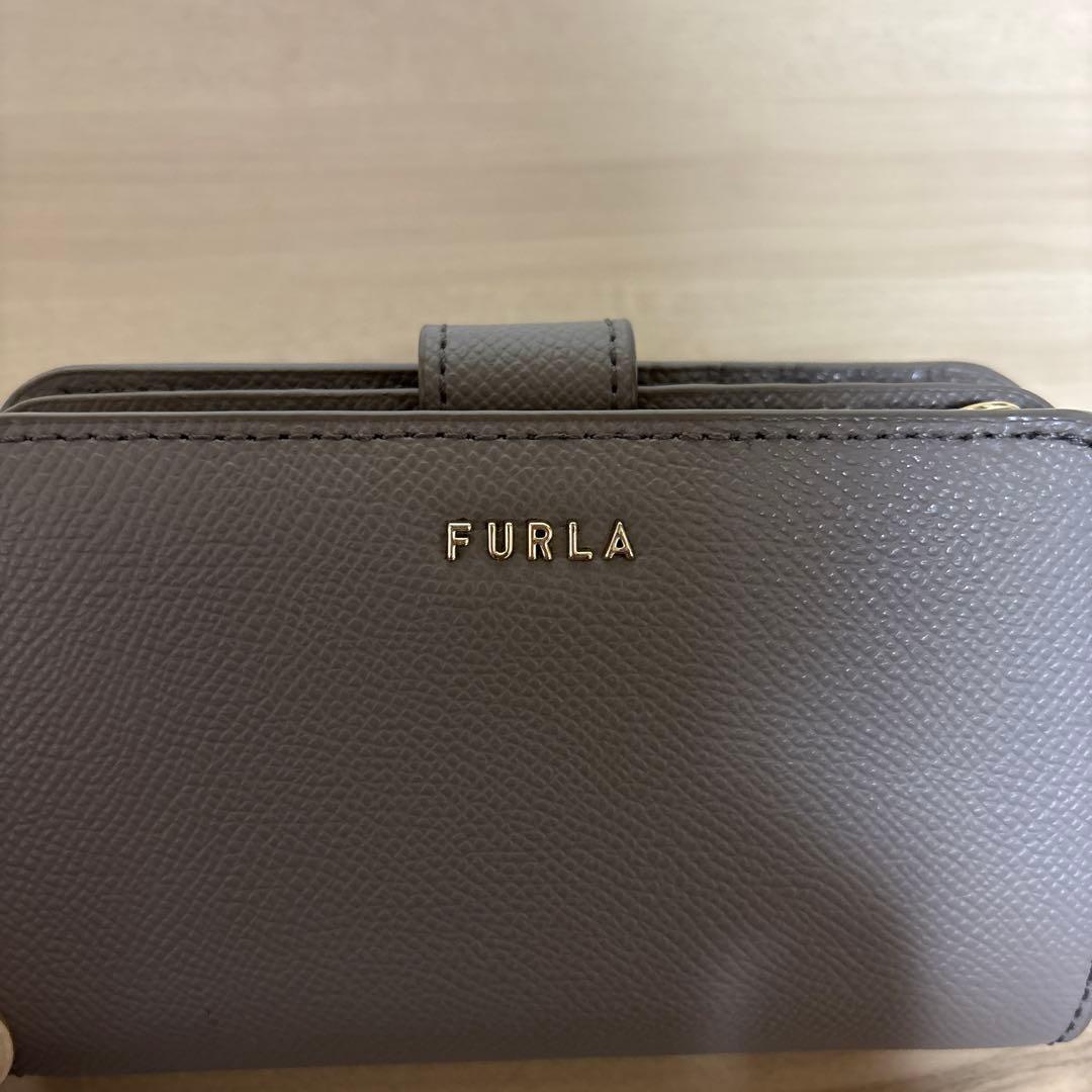 FURLA 二つ折り財布 グレー レザー
