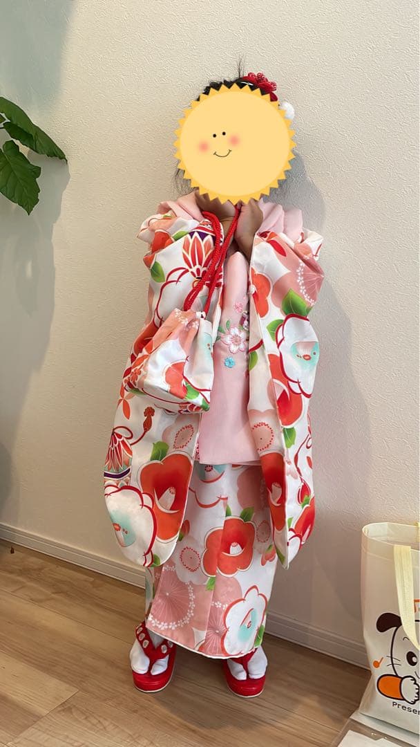 3歳　七五三 ピンク 花柄 和装セット