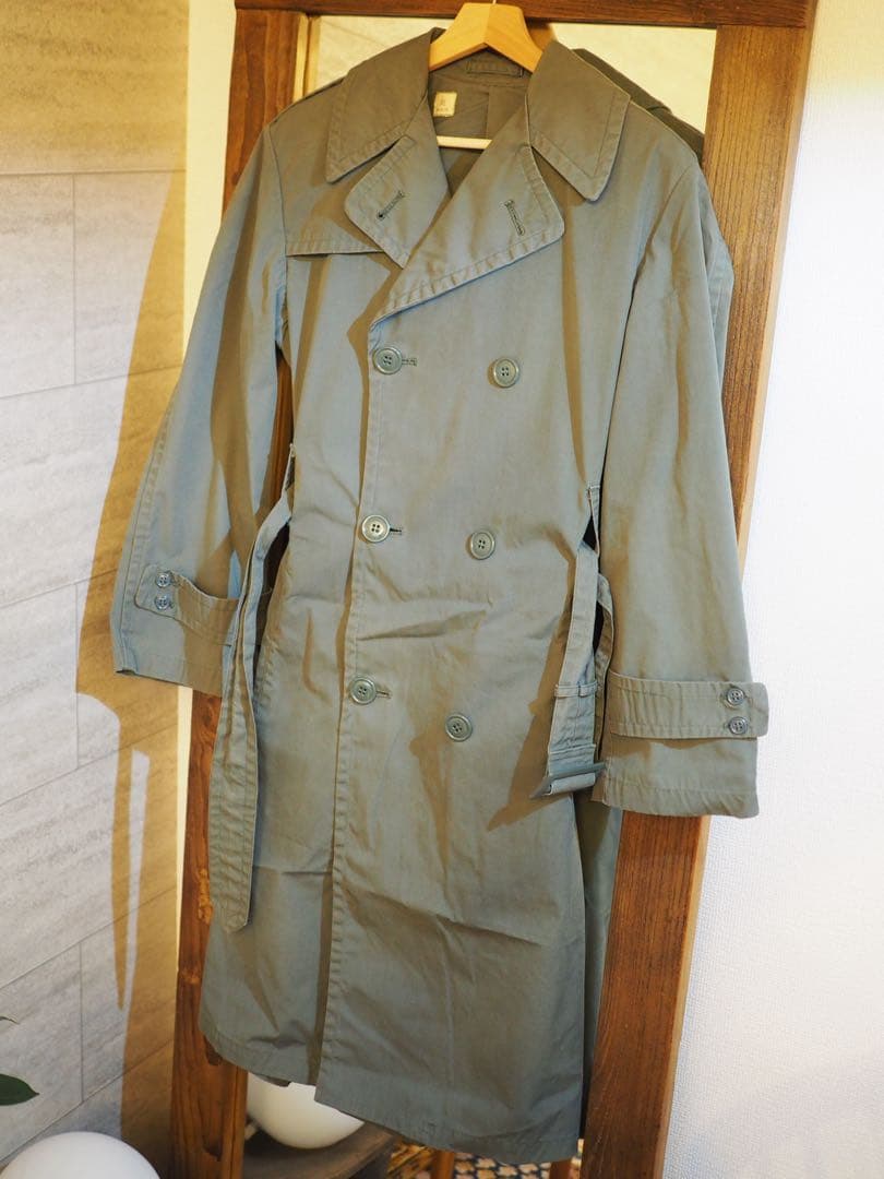 米軍トレンチ レイン コート メンズ ロング丈 緑系 グリーン セージ　34S