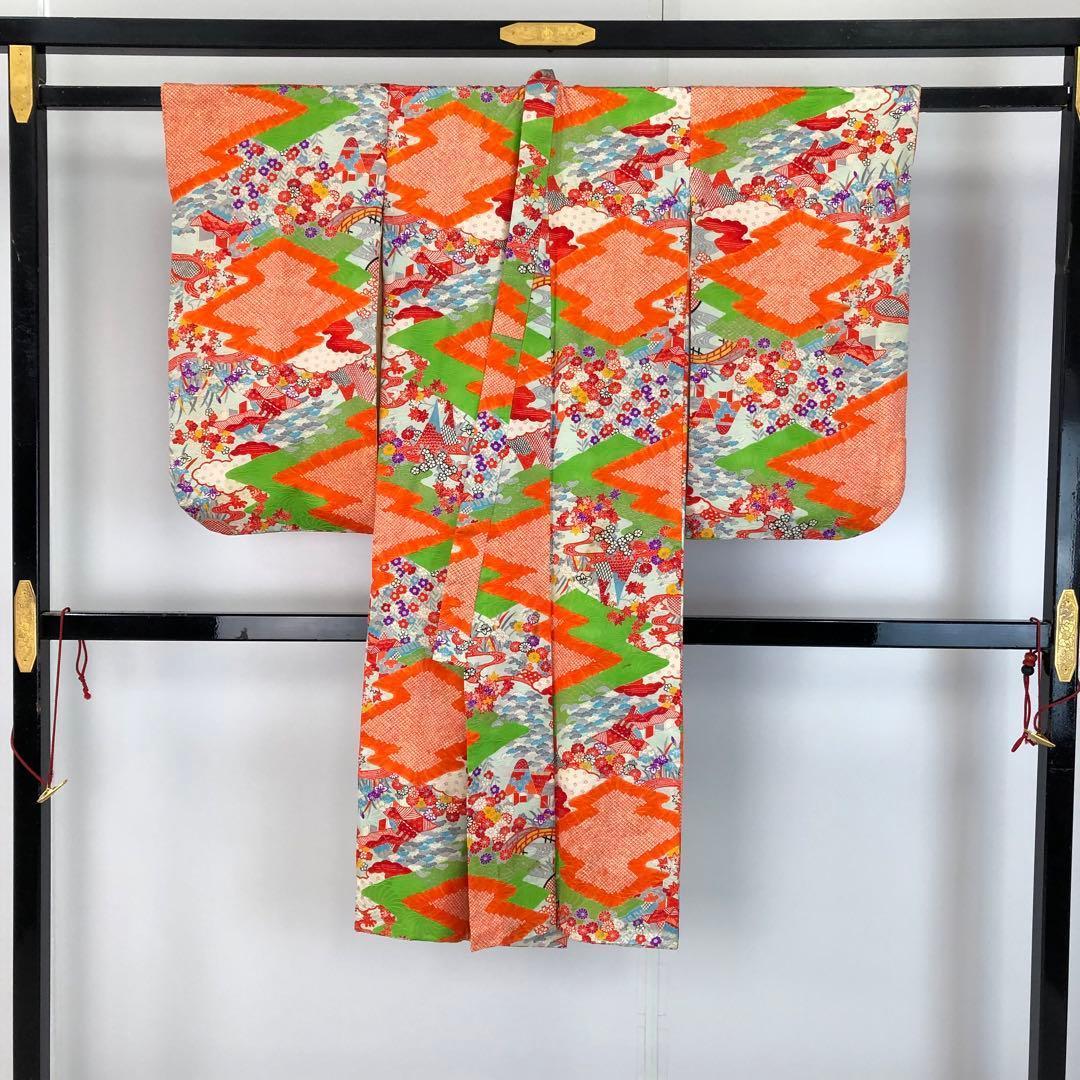 子供着物 七五三 3歳 松皮菱 花模様 絞り模様 CK-7378